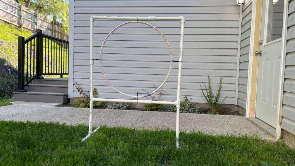 Modification for the DIY dog agility hoop to hold a ring