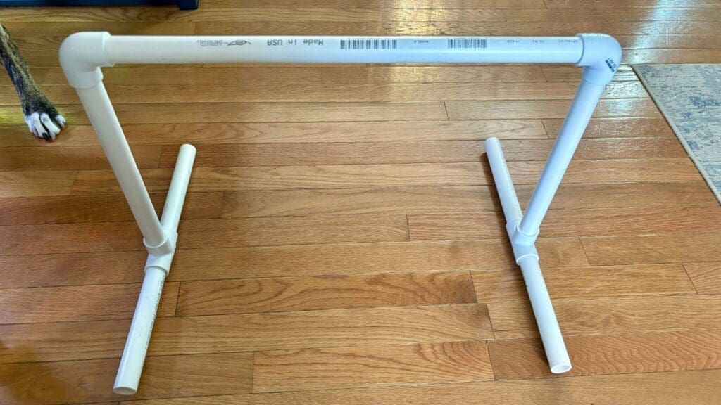 Finished dog agility jump out of PVC Finished dog agility jump out of PVC